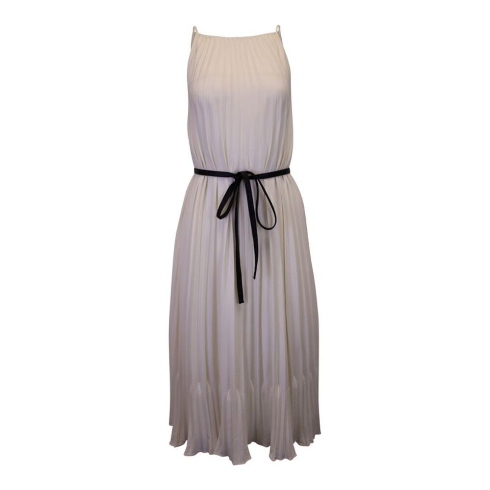 Proenza Schouler White Label Pleated Midi Dress with Leather Belt in Cream